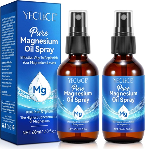 [BRSRAYIFBMJRY2T6] 2Pack Pure Magnesium Oil Spray, 100% Natural Magnesium Spray - Organic Magnesium Body Spray - Topical Magnesium Spray in Glass Bottle, Magnesium Oil for Feet, Enhances Muscle Recovery - 4 Fl.Oz