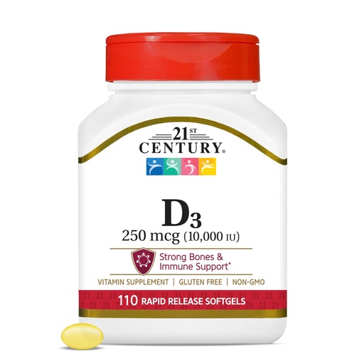 [BRSW2CAPPJ5RQ2T7] 21st Century Vitamin D3 250 mcg (10,000 IU) Rapid Release Softgels, 110 Count