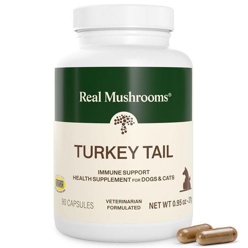 [BRSW2AAROB4AAYLX] Real Mushrooms Turkey Tail Capsules for Pets –Cat Probiotics & Dog Vitamins – Organic Mushroom Supplement for Dogs & Cats – Supports Daily Balance & Well-Being Non-GMO, 90 ct
