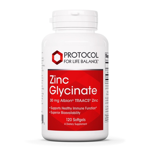 [BRSWIYIZCINWMGTG] Protocol for Life Balance Zinc Glycinate 30mg - with Albion Traacs Zinc - Zinc Glycinate Supplement - Immune System Support* - Keto Friendly & Dairy Free - 120 Softgels