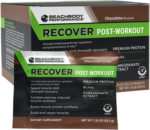 BODi Recover Whey Protein Powder Blend– Post-Workout Chocolate Whey Supplement for Muscle Recovery with 20g Protein, BCAAs, Pomegranate Extract - Fast Recovery - 18 Serving Packets