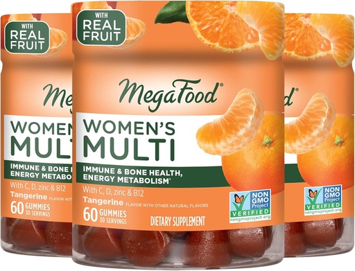[BRSW2GQCDEGRQG3U] MegaFood Women's Multi - Multivitamin for Women- Gummy Vitamins- Vitamin C, Vitamin D, Zinc, Vitamin B12 & Choline- Immune Support & Bone Health- Vegetarian- Tangerine- 60 Gummies(30 Servings) 3 Pack
