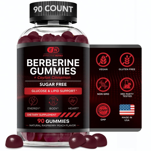 [BRSRA2Y6BEBBSFL3] Effective Nutra Berberine Gummies with Ceylon Cinnamon | 1200mg Sugar-Free Formula for Blood Sugar & Metabolic Support | Natural Energy, Heart Health | Vegan, Non-GMO | 90 Count (45-Day Supply)