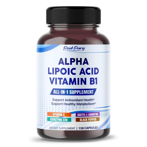 [BRSRAHDYBV5WC33U] Alpha Lipoic Acid with Vitamin B1 - Supports Antioxidant Health & Healthy Metabolism - Includes Vitamin C, Acetyl-L-Carnitine, CoQ10-150 Capsules