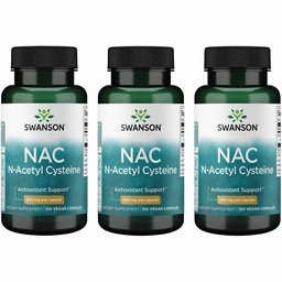 Swanson NAC N-Acetyl Cysteine Liver Health and Antioxidant Supplement for Adults Seeking Detox and Free Radical Support - 600 mg (100 Vegan Capsules, 3 Pack)