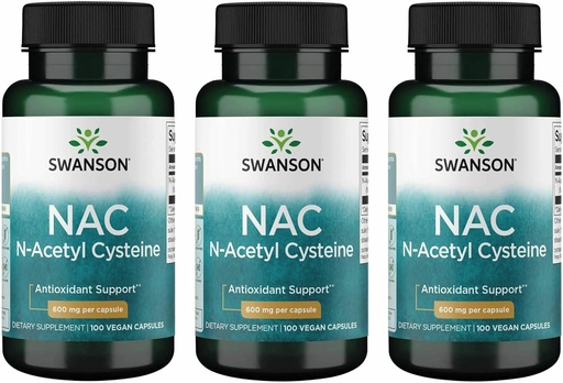 [BRSWIGIKAF4AMEI7] Swanson NAC - N-Acetyl Cysteine - Supplement 600 mg 100 Capsules (3 Pack)
