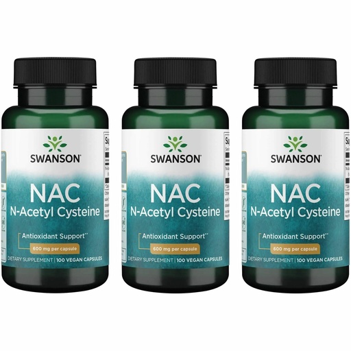 [BRSWIGIKAF4AMEI7] Swanson NAC N-Acetyl Cysteine Liver Health and Antioxidant Supplement for Adults Seeking Detox and Free Radical Support - 600 mg (100 Vegan Capsules, 3 Pack)