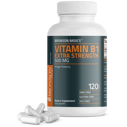 [BRSROBI7CMFA2GQ2] Bronson Vitamin B1 Extra Strength 500 MG High Potency Non-GMO, 120 Capsules