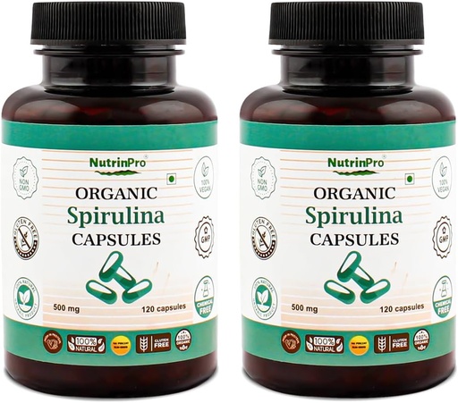 [BRSROEL2AQGQYF3X] USDA Organic Spirulina Capsules - 100% Pure Vegan Supplement, Non-GMO, Gluten-Free, Chemical-Free, (240)