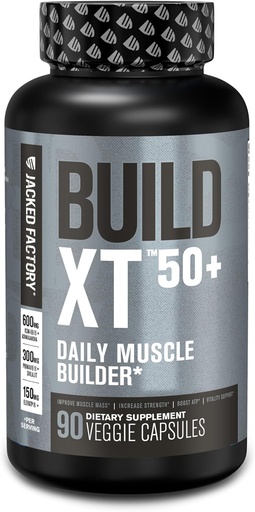 [BRSRAZYLBYBR63IY] Jacked Factory Build-XT 50+ Daily Muscle Builder - Lihas Recovery täydennysosa & Lihas rakentaja miehille ja naisille KSM-66 Ashwagandha, Primavie Shilajit, ElevATP, & Astragin - 90 Count