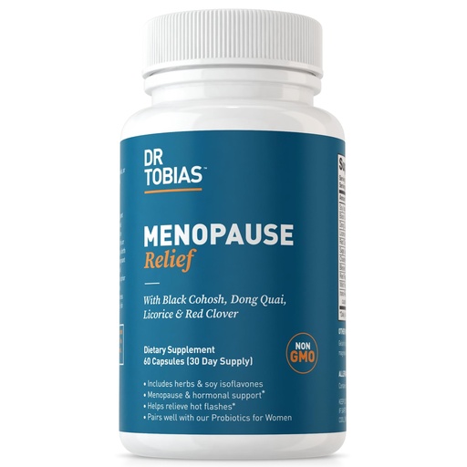 [BRSWKYQPDN6GIHTM] Dr. Tobias Menopause Relief with Black Cohosh, Soy Isoflavones, Don Quai, Hot Flash & Night Sweats Relief for Women, Non-GMO Menopause Supplements for Women, 60 Capsules, 30 Servings