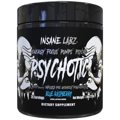 [BRSRMZQCCEORSHI2] Insane Labz Psychotic Black Edition Mid Stimulant Pre Workout Powder, Energy Focus Pumps, Loaded with Creatine Beta Alanine Taurine Fueled by AMPiberry, 35 Servings (Blue Raspberry)