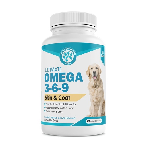 [BRSWKHYTA4BRG3TG] Wanderfound Pets - Omega 3 Fish Oil for Dogs, Smoked Salmon and Liver Flavor, 120 Chewable Tablets