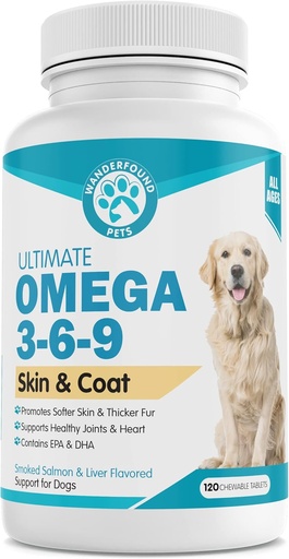 [BRSWKHYTA4BRG3TG] Wanderfound Pets - Omega 3 Fish Oil for Dogs, Smoked Salmon and Liver Flavor, 120 Chewable Tablets