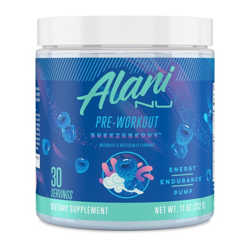 [BRSWYH35PIBA2DTG] Alani Nu Pre Workout Powder BREEZEBERRY, Amino Energy Boost, Endurance Supplement, Sugar Free, 200mg Caffeine, L-Theanine, Beta-Alanine, L-Citrulline, 30 Servings