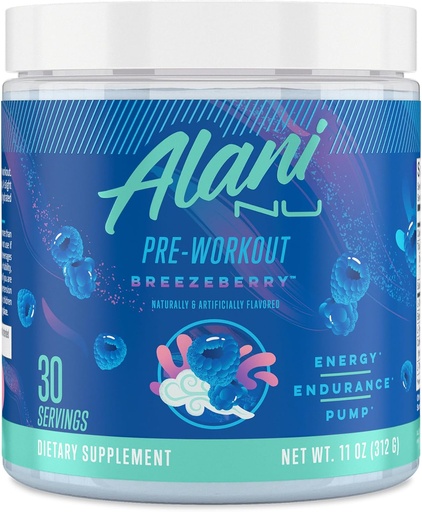 [BRSWYH35PIBA2DTG] Alani Nu Pre Workout Powder BREEZEBERRY, Amino Energy Boost, Endurance Supplement, Sugar Free, 200mg Koffein, L-Theanin, Beta-Alanin, L-Citrullin, 30 Portionen