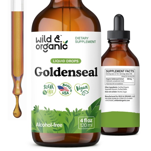 [BRSROY34CAOR6EY7] Wild & Organic Goldenseal Tincture - Lung & Digestive Support - Goldenseal Root Extract Liquid Drops - Vegan, Sugar & Alcohol-Free Herb Supplement - 4 fl oz