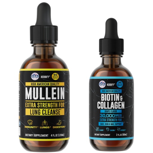 [BRSROBT4CQOW2AD2] HERBIFY Bundle - Mullein Leaf Extract & Biotin and Collagen - Respiratory Support & Hair Skin and Nails Vitamins Support