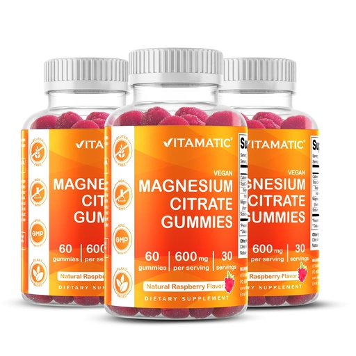 [BRSRMH3RPMAR4C35] Vitamatic Magnesium Gummies 600mg per Serving – 60 Vegan Gummies – Relaxation, Muscle, Bone & Energy Support – 3 Pack