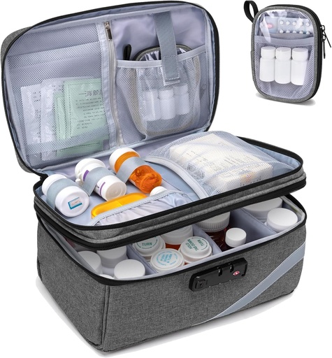 [BRSRMCQHBMMAK2TK] Trunab Medicine Storage Bag with Combination Lock, Lockable Pill Bottle Organizer, Travel Medication Carry Case for Medicine Box, Prescription, Vitamins,Supplements or Medical Supplies