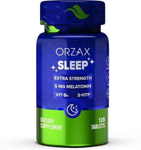 [BRSROAT7ORYWA3QU] ORZAX Sleep - Melatoniini 5 mg, B6-vitamiini ja 5-HTP-lisä - Levollinen uni vitamiinit aikuisille (120 tablettia)