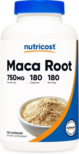 [BRSWKZD2PJYRGCDK] Nutricost Maca Root Capsules (Lepidium meyenii) 750mg, 180 Capsules, 180 Servings