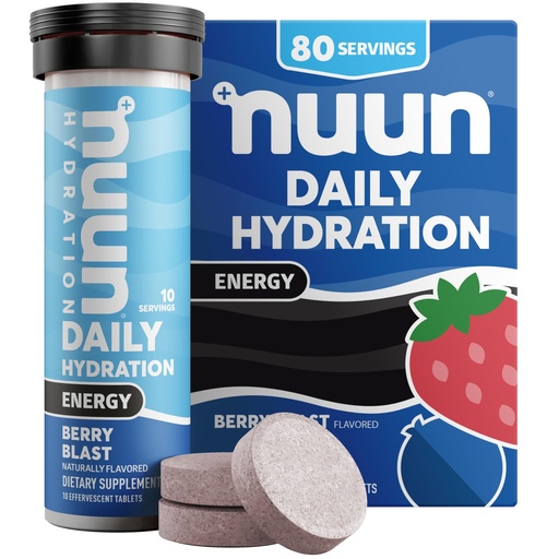 [BRSWYBAFAQJR62QV] Nuun Energy Electrolyte Tablets with Ginseng, Caffeine from Green Tea Extract, Vitamin B12, B6, B5, Magnesium & 4 Other Electrolytes, Gluten Free & Vegan, Berry Blast, 8 Pack (80 Servings Total)