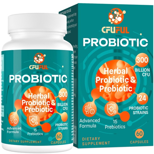 [BRSROGIRC55QK3Q3] Probiotics for Women & Men - 300 Billion CFU, 24 Strains Probiotic + 15 Organic Herbs Prebiotics Blend, for Overall Digestive Gut Health, Immune, Constipation & Bloating, Shelf Stable - 2 Month Supply