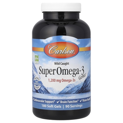 [BRSWIFYZCIDROYA3] Carlson - Super Omega-3 Gems, 1200 mg Omega-3s, Cardiovascular Support, Brain Function & Vision Health, 180 soft gels