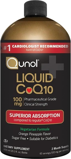 [BRSWIYY5BQOQOED4] Qunol Liquid CoQ10 100mg, Superior Absoreksiya Təchizatı Coenzyme Q10, Heart Health üçün Antioksid, Orange Pineapple Flavored, 60 xidmət, 20.3 oz Şişe