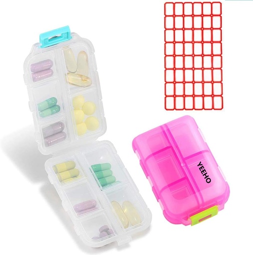 [BRSWGAQPDJ7QMDY2] Pill Case (2 Pack) - Portable Small supplements Tablet Container Box with 10 Compartments - Medicine Capsule Vitamin Organizer Dispenser Holdrage for Travel Trip Pocket Purse(Pink+White)