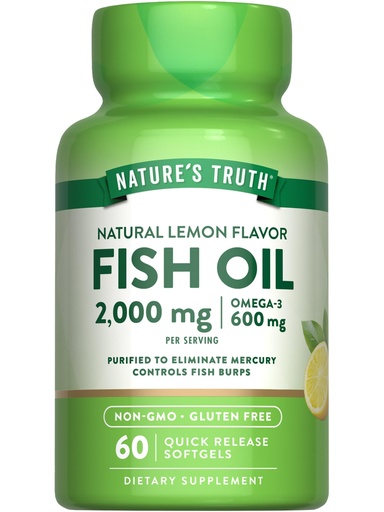 [BRSWECTQBMBAG3L2] Nature's Truth Fish Oil Omega 3 Supplement | 2000mg | 60 Softgels | EPA & DHA | Lemon Flavor | Non-GMO and Gluten Free