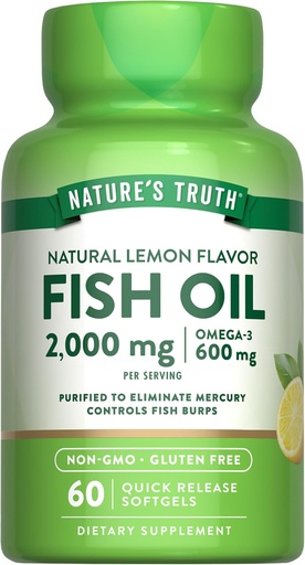 [BRSWECTQBMBAG3L2] Verdad de la naturaleza Fish Oil Omega 3 Suplemento  2000mg ← 60 Softgels ← EPA &amp; DHA ← Lemon Flavor ← Non-GMO y Gluten Free