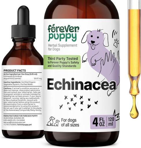 [BRSRAYAFDMGREHQ4] Forever Puppy Echinacea cae para cans - Apoio inmune e saúde respiratoria w / Echinacea Herb Extracto - Suplemento de soporte inmune líquido para cans de todas as razas e tamaños - 4 oz