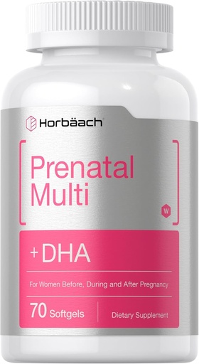 [BRSRAZAHCNYRY33V] Horbäach Women's Prenatal Multivitamin with DHA, Iron and Folic Acid | 70 Softgels | Non-GMO & Gluten Free