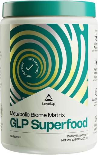 [BRSRMYA5AB7RAC3U] Superalimentos de nivelUp® GLP – con Akkermansia Probiótico, Prebióticos, Postbióticos, Enzimas digestivas " Polyphenols ¦ Fiber-Powered Gut Drink ¦ Keto, Vegan, Zero Sugar (Unflavored)