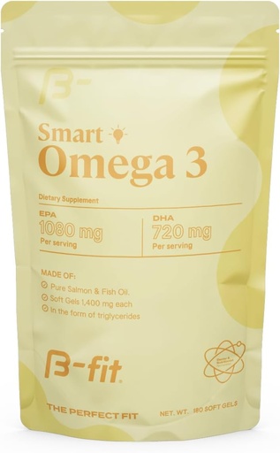 [BRSROCD6BF6Q43DL] B- FIT Omega 3 Fish Oil - High Potency Patented Formel - 1800 mg med 1080 mg EPA & 720 mg DHA - 180 Odorless Softgels fra Norwegian Salmon - 60- Day Supply - Heart, Brain & Joint Support