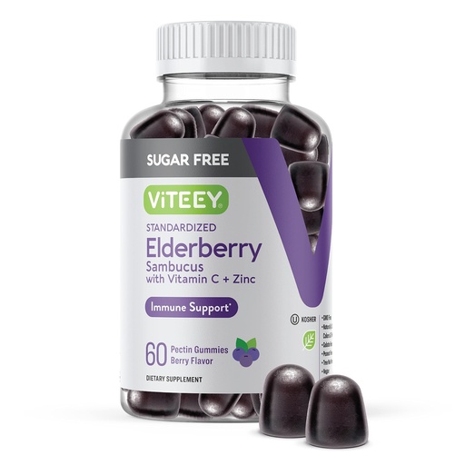 [BRSRMGT4PJ5G2YL5] VITEEY Sambucus Elderberry Gummies for Adults & Teens + Zinc & Vitamin C - Sugar Free - Immune Support & Booster Herbal Supplement - Vegan, Gluten Free, Gelatin Free, GMO Free, Chewable Berry Flavored