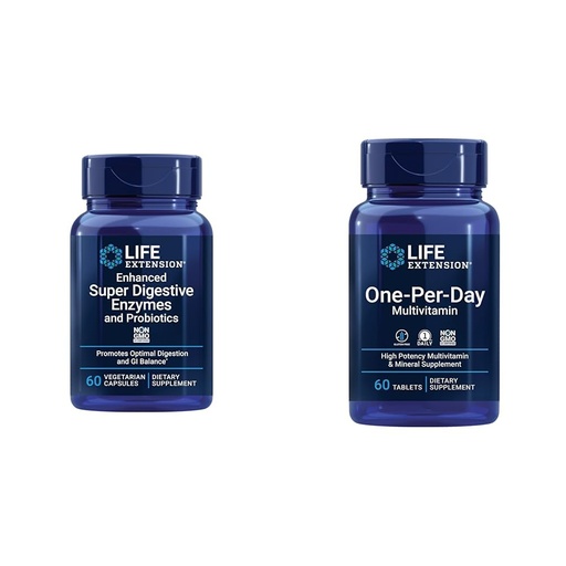 [BRSROCAFOECA43LU] Life Extension Enhanced Super Digestive Enzymes & Probiotics 60 Vegetarian Capsules and One-Per-Day Multivitamin 60 Tablets