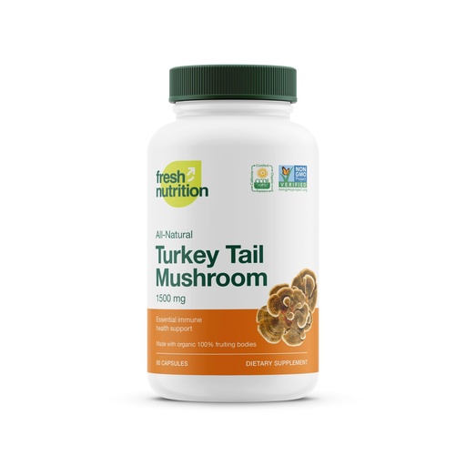 [BRSWYZAFAACRGHL4] Fresh Nutrition Organic Turkey Tail Mushroom Extract Supplement - High in Beta Glucans – Non-GMO, Vegan Friendly, Gluten-Free - 90 Capsules