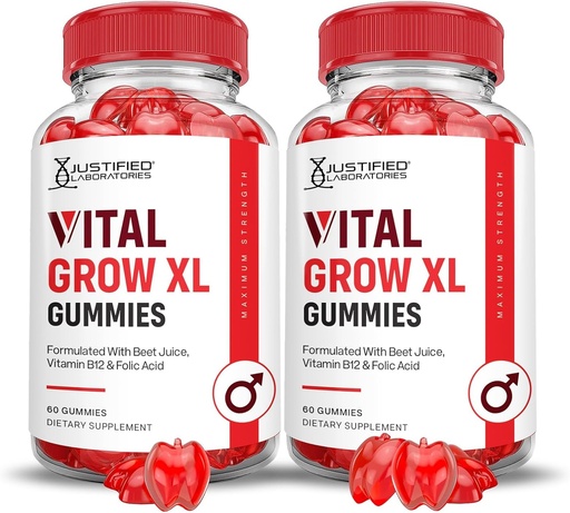 [BRSRAHYPCAHBSA3D] Justified Laboratories (2 Pack Vital Grow XL Performance Gummies 1000MG Advanced Formula Formulated with ACV Pomegranate Beet Juice Powder B12 Vegan Non GMO 120 Gummys