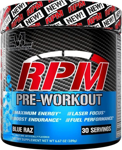 [BRSRMH34OAMGCFAY] Pre Workout Powder for Energy and Focus - EVL RPM Energy Pre Workout Energy Drink Powder mit Betaine Alanine Caffeine und Theacrine - Preworkout Powder Drink für verstärkte Leistung (Blue Raz)