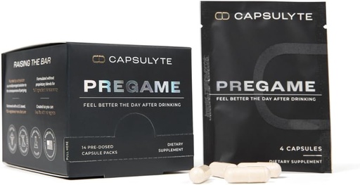 [BRSROBTQBAPAYG35] Pregame | Prevent Feeling Awful After Drinking | Alcohol Aid and Liver Health | Doctor Formulated | DHM, N-Acetyl Cysteine NAC, Milk Thistle | Box of 14 Packets (56 Capsules)