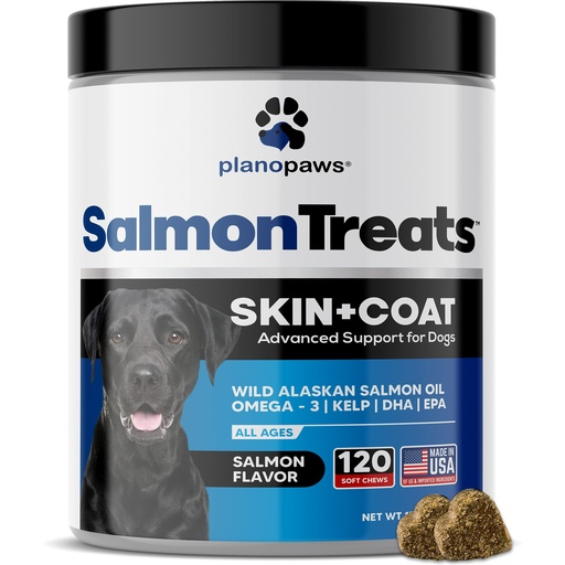 [BRSWGFIDCQFROHT6] Salmon Oil for Dogs 120 Ct - Skin and Coat Supplement, Itch and Shedding | Omega 3 Fish Oil Chews with EPA DHA, Allergy Relief, Wild Alaskan, Made in USA, All Breeds Ages, Joint Heart Health