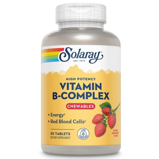 [BRSWIYQAO4FBKHTG] SOLARAY Vitamin B-Complex Chewables, Strawberry, Healthy Energy, Red Blood Cell, Stress & Metabolism Support, 50 Tablets