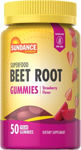 [BRSROHA2OAIWKEY6] Sundance Beet Root Gummies | 50 Count | Superfood | with Black Pepper | Strawberry Flavor | Vegan, Non-GMO & Gluten Free Supplement
