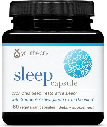 [BRSROAQHPMPGMD3O] Youtheory Sleep Capsule - Vegan Sleep Support Supplement with Passion Flower, Lemon Balm, L-theanine & Ashwagandha* - 60 Vegetarian Capsules