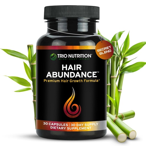 [BRSWGGQFCEPG233L] TRIO NUTRITION Hair Abundance | Natural Vitamin Supplement for Hair Growth, Strong Nails and Smooth Skin| Boosted with Collagen, Keratin, Zinc & Selenium | Biotin 10000mcg | 30 Day Supply
