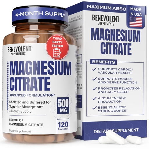 [BRSROC3YA4NAOHT4] Premium Magnesium Capsules 500mg, High Absorption Formula Chelated Buffered Citrate to Support Digestion, Bone, Sleep & Muscle Health – Magnesium Citrate - 120 Capsules