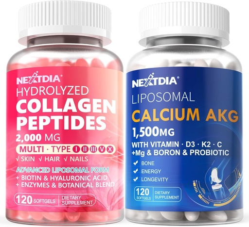 [BRSRAGIHBEIAY3I4] Hydrolyzed Collagen Peptides Pills + Liposomal Calcium AKG Supplement 1500mg
